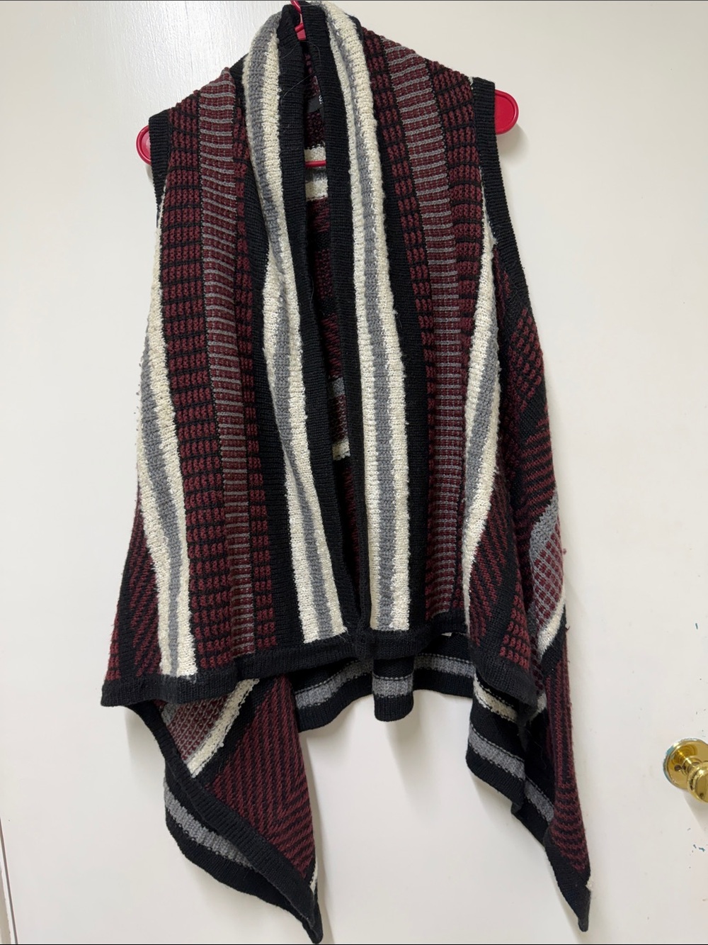 Anna Striped Open-Front Knit Vest - Burgundy, Black, Cream, Gray